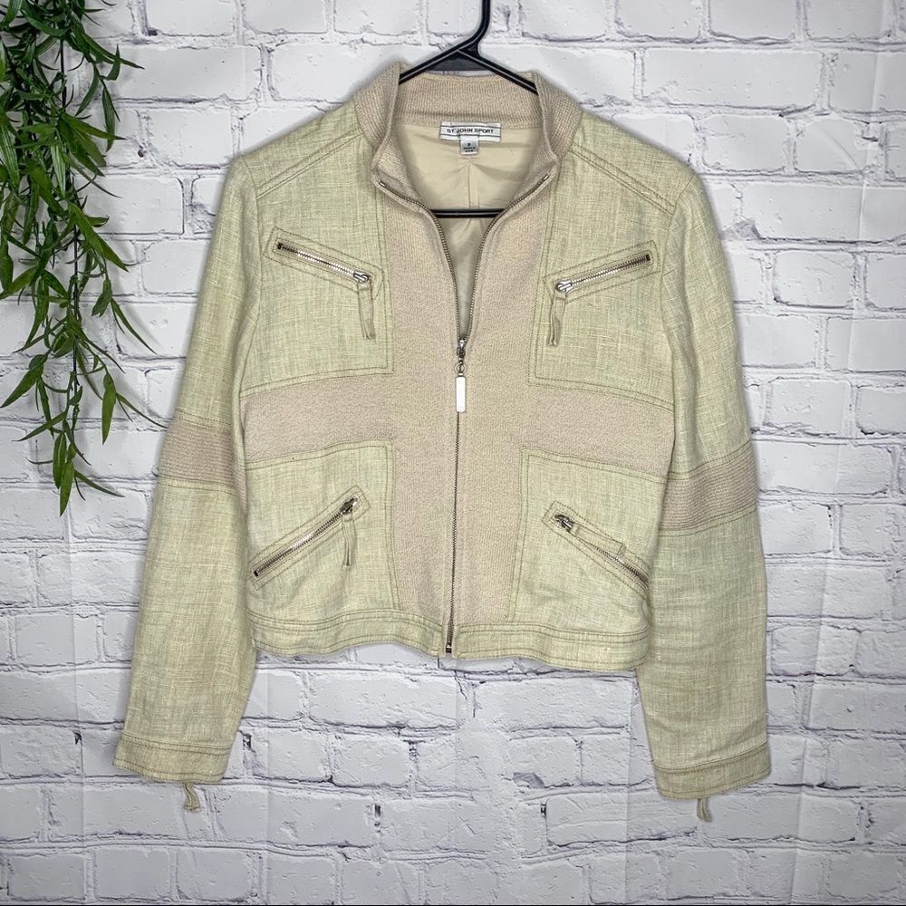 St‎ John Sport linen blend zipper jacket sz petite